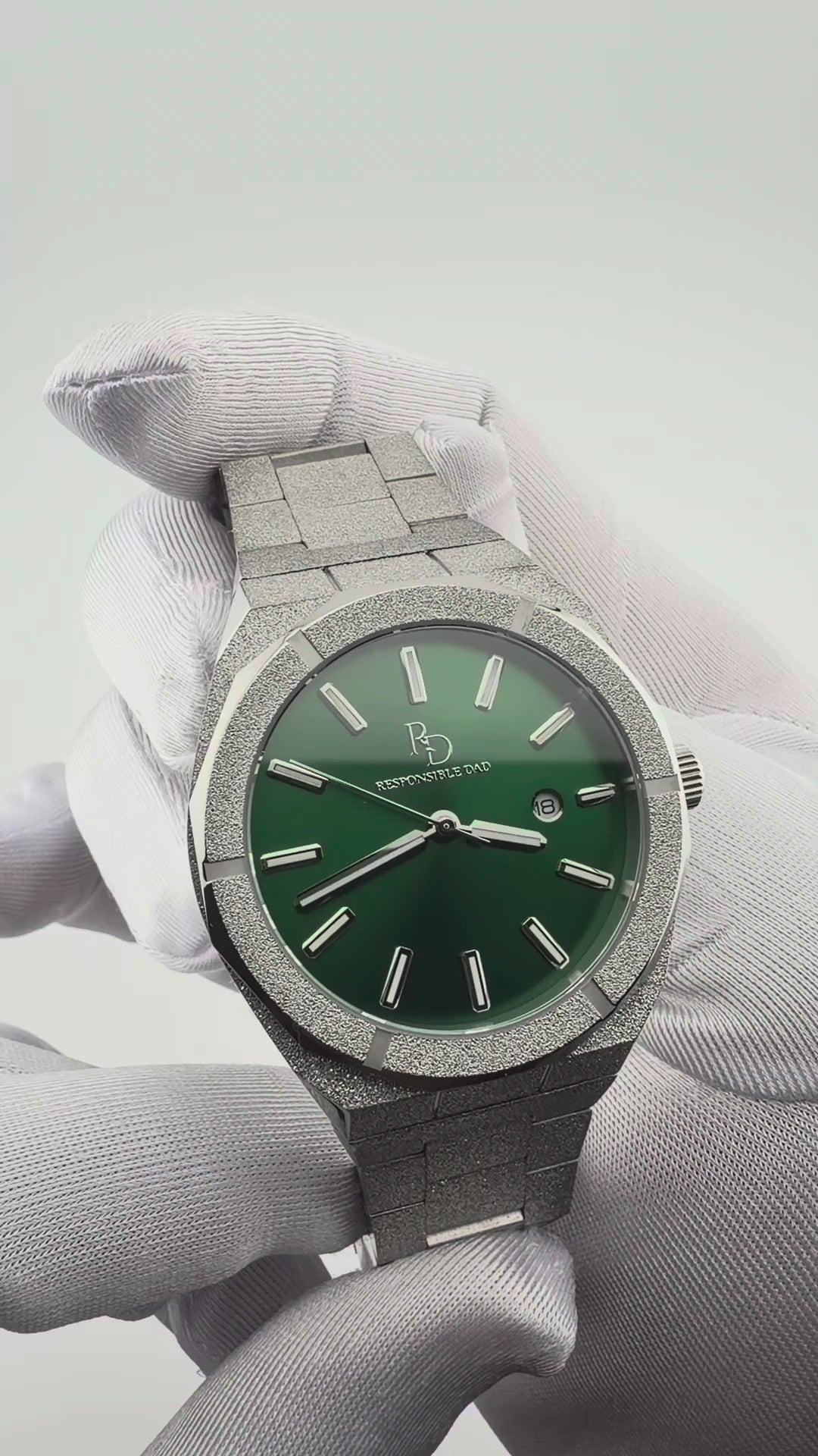 Frosted Hero 0796 silver green dial luxury watch — Responsible Dad Watches